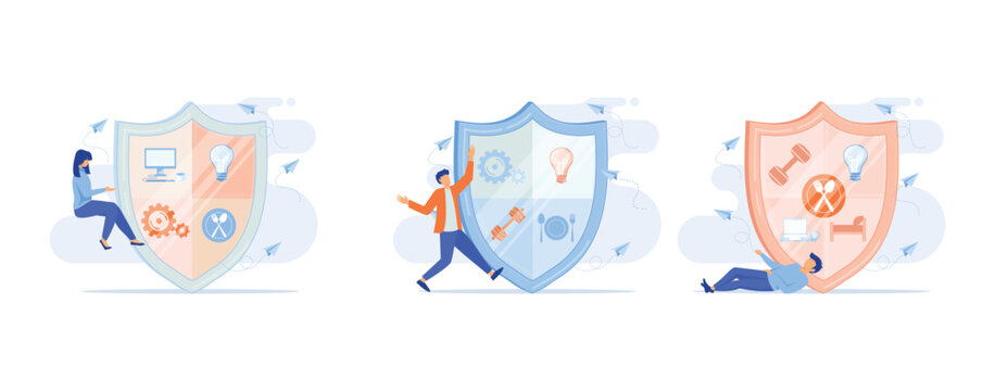 Confidence concept. Person has private conversation, Confidential communication. Trust property, reassuring partnerships, conviction. Protection of intellectual property, set flat vector modern illust