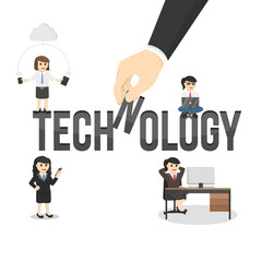 business woman secretary technology design character on white background
