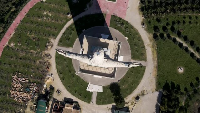 Aerial view of Cristo Rei (Christ the King), a famous monument in Almada near Lisbon, Portugal.