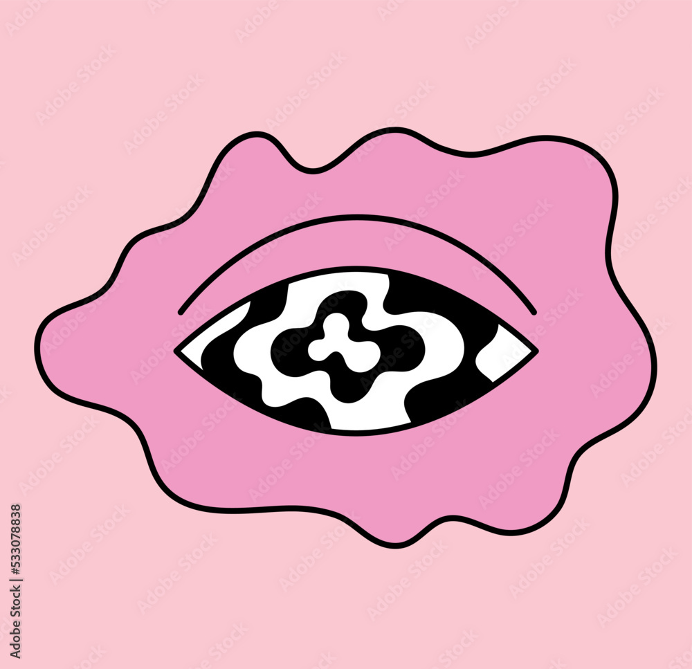 Aufkleber psychedelic eye icon. abstract sticker for social networks. graphic element in retro style. back to 