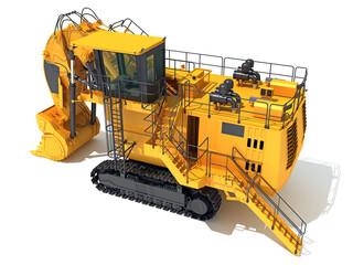Obraz premium Tracked Mining Excavator Shove heavy construction machinery 3D rendering
