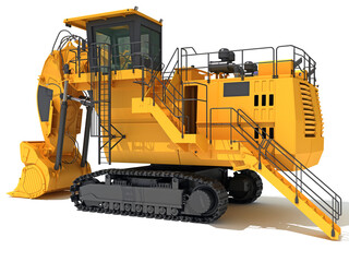 Obraz premium Tracked Mining Excavator Shove heavy construction machinery 3D rendering