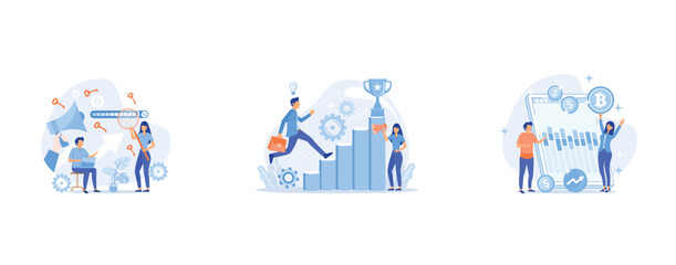 Fototapeta premium Keyword research abstract concept , Business coaching abstract concept, Cryptocurrency trading desk abstract concept, set flat vector modern illustration