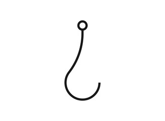 Fishing hook icon, silhouette, logo on white background,