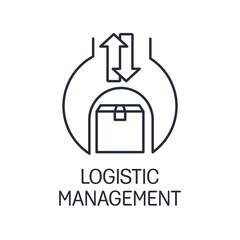 wrench and package. Logistics management. Sending, delivery, registration. Vector linear icon isolated on white background.