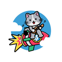 Cute cat playing guitar on the rocket