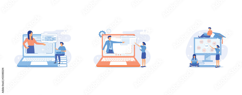 Poster data analytics online video tutorial, chemistry online lessons, programming languages learning, set 