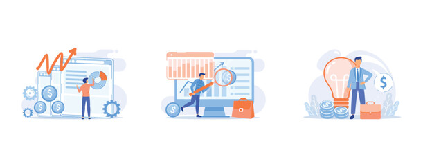 Business enterprise strategy, Company development statistics, Launching startup project, set flat vector modern illustration