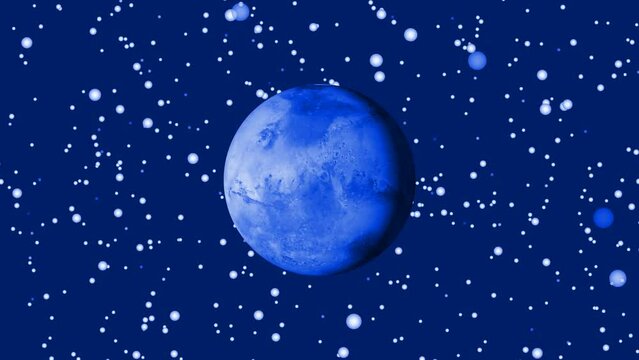 blue shiny mars planet with small star on the motion background