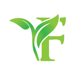 Letter F logo template with green Leaf. 