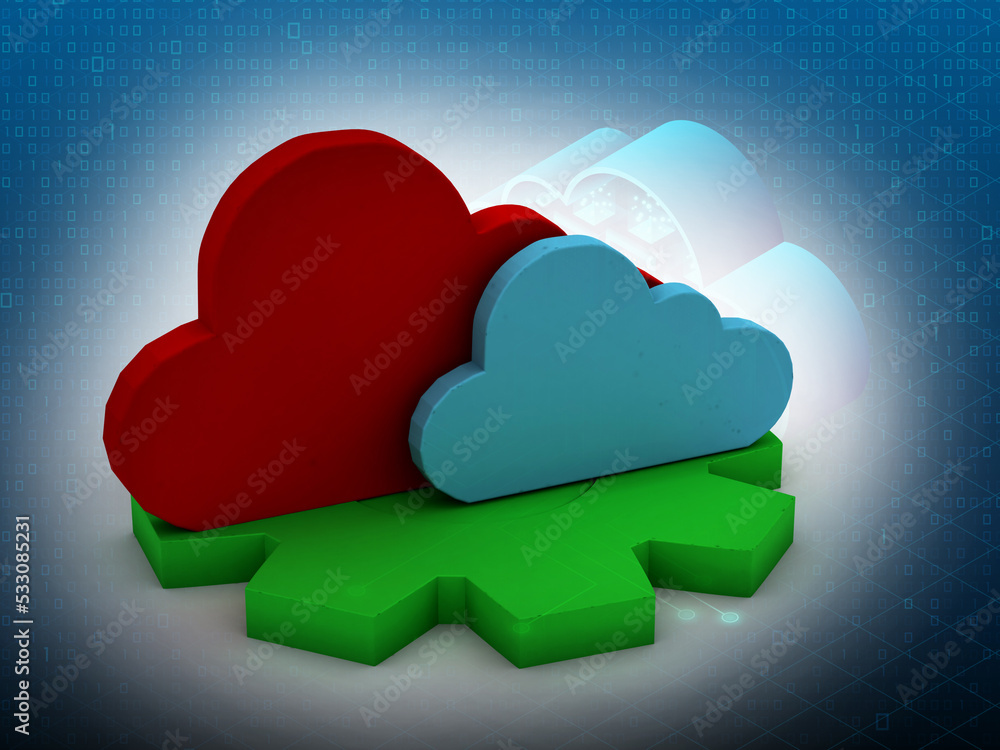 Poster 3d rendering cloud online storage in background