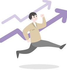 成長する走る人物のビジネスイラスト