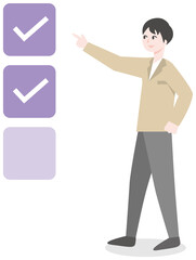 チェックポイントを確認する人物のビジネスイラスト