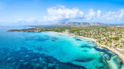 Aerial view with Fontane Bianche beach, Sicily island, Italy