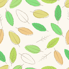 Colorful leaves seamless pattern hand drawn illustration for the summer or autumn season background or wallpaper