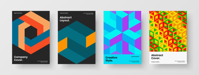 Obraz premium Creative magazine cover A4 vector design concept collection. Abstract mosaic tiles corporate brochure layout set.