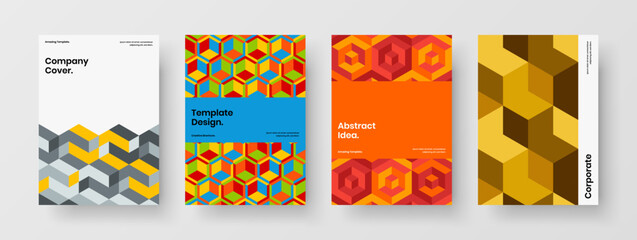 Minimalistic mosaic pattern presentation concept bundle. Unique brochure A4 vector design template collection.
