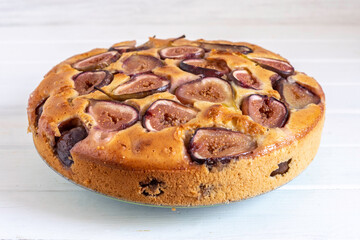 Fig and Honey Cake for Jewish holiday Rosh Hashanah on white background.