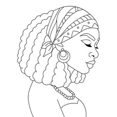 African black woman Head Wrap Scarf bandana braids hairstyle afro girl vector coloring page outline illustration
