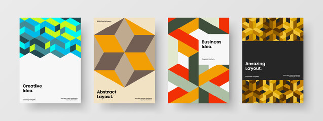 Fototapeta premium Trendy placard design vector layout set. Amazing geometric shapes company brochure concept collection.