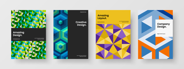 Premium journal cover design vector illustration bundle. Multicolored mosaic pattern postcard concept set.