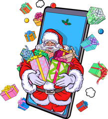 merry christmas and Happy New Year Santa Claus,Santa woman present and showing actions