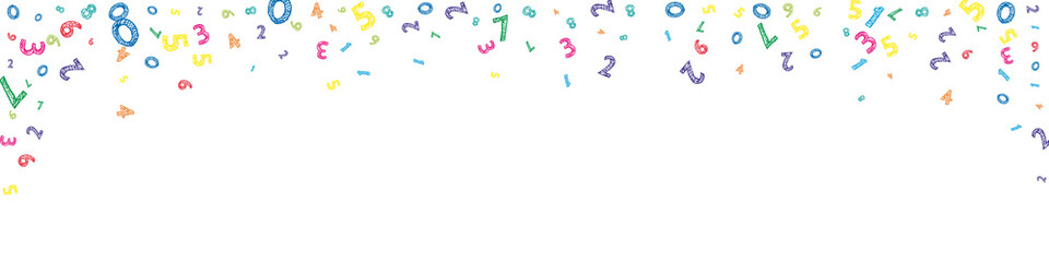 Falling colorful messy numbers. Math study concept with flying digits. Admirable back to school mathematics banner on white background. Falling numbers vector illustration.