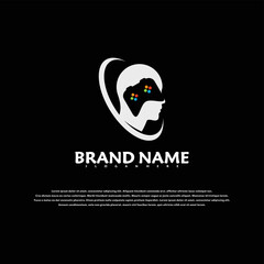 Human head and gaming symbol logo vector illustration with modern concept and simple shape