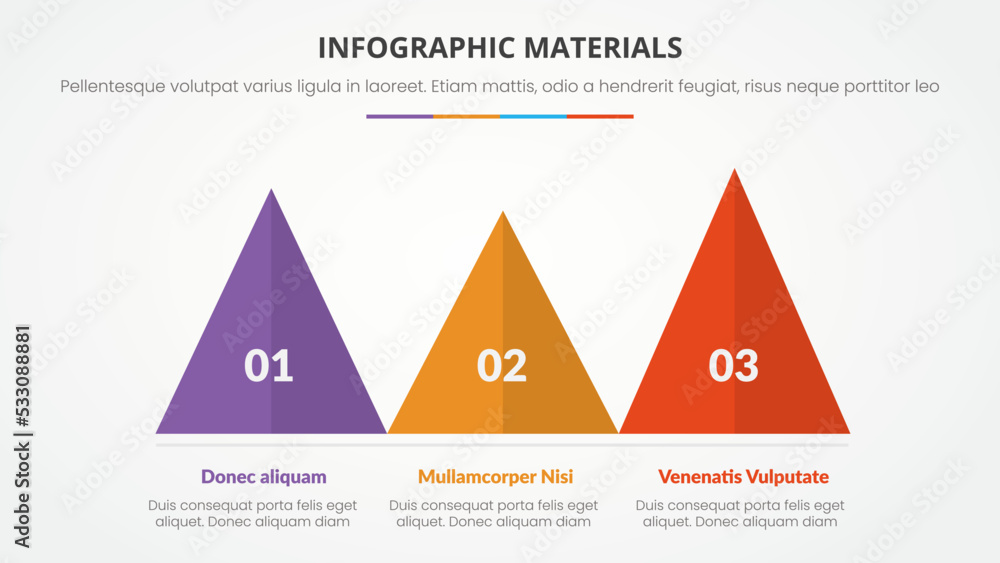 Aufkleber infographic slide presentation template with modern flat style color with triangle pyramid shape