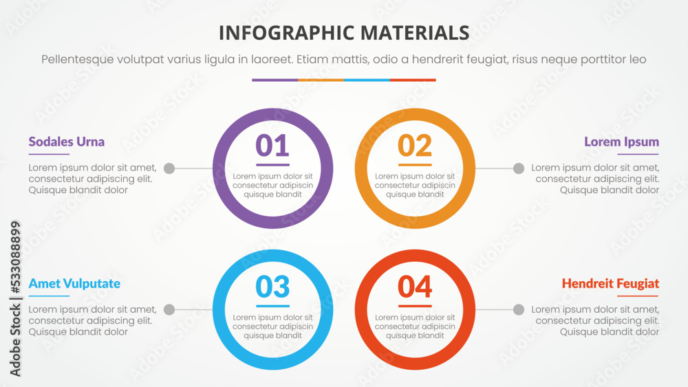 Poster infographic slide presentation template with modern flat style color with 4 circle shape