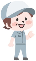 半袖の作業服を着たスタッフ