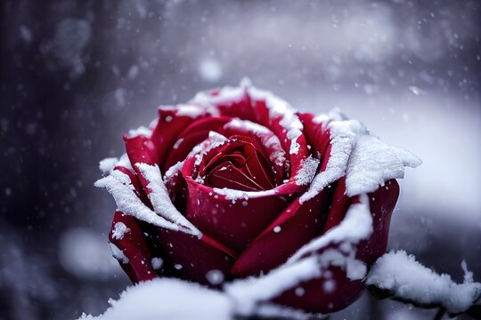 A Frozen rose with snow and ice on it - 3D digital illustration made to look like a macro photograph