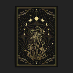 Magical mushroom in the forest bushes in the dark night - obrazy, fototapety, plakaty