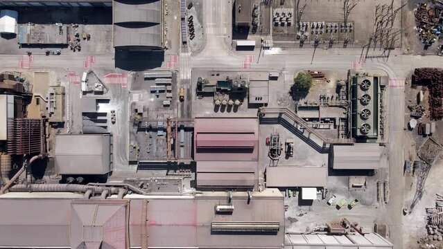 Aerial view of a giant quarry and construction site at Ecometais, a Treatment and recycling plant in Aldeia de Paio Pires industrial area, Setubal, Portugal.
