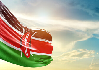 Kenya national flag cloth fabric waving on the sky - Image