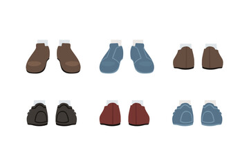 Footwear set. Stylish leather male shoes, back and front view cartoon vector illustration