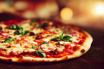Fresh Neapolitan Margherita pizza, food photography and illustration
