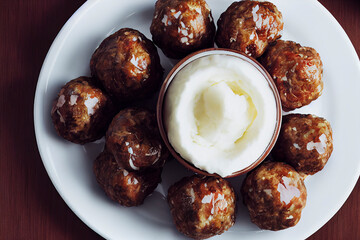 Pated Swedish meatballs and mashed potatoes, food photography and illustration