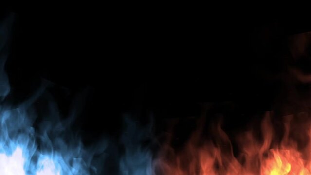 黒バックの青と赤い炎の動画素材