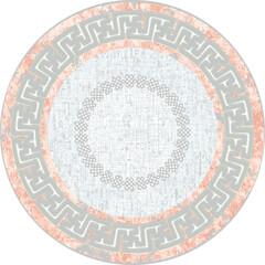 Round vector carpet, kilim print pattern or jacquard knitting design, supla, tablecloth, hat, accessory, print design. Geometric motifs line, stripes, border and marble textured . antique vintage chic