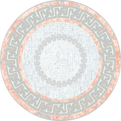 Round vector carpet, kilim print pattern or jacquard knitting design, supla, tablecloth, hat, accessory, print design. Geometric motifs line, stripes, border and marble textured . antique vintage chic