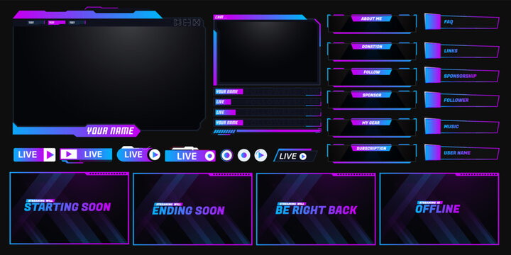 Twitch Gaming Streaming Panel Overlay Template With Alerts Facecam And Panels