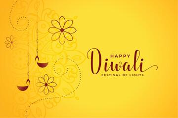 happy deepavali background with lantern and floral design