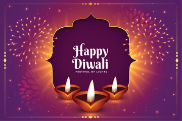 decorative shubh diwali banner with diya and firework design