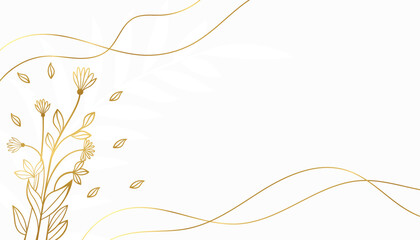 hand drawn golden floral in line style white background