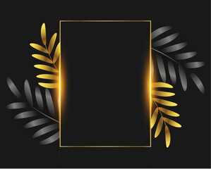 shiny frame with golden and black leaves vector design