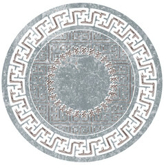 Round vector carpet, kilim print pattern or jacquard knitting design, supla, tablecloth, hat, accessory, print design. Geometric motifs line, stripes, border and marble textured . antique vintage chic