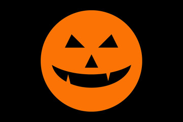 Close up of devil's smile cartoon of Halloween pumpkins in orange color on black background. Template for background and fabric