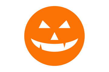 Close up of devil's smile cartoon of Halloween pumpkins in orange color on white background. Template for background and fabric