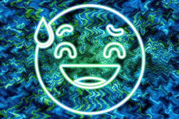 Modern creative abstract background with colored graphic emoticon. Digital texture with symbol emotion icon in modern style. Contemporary art poster. Funky unusual design. Fashion aesthetic culture.